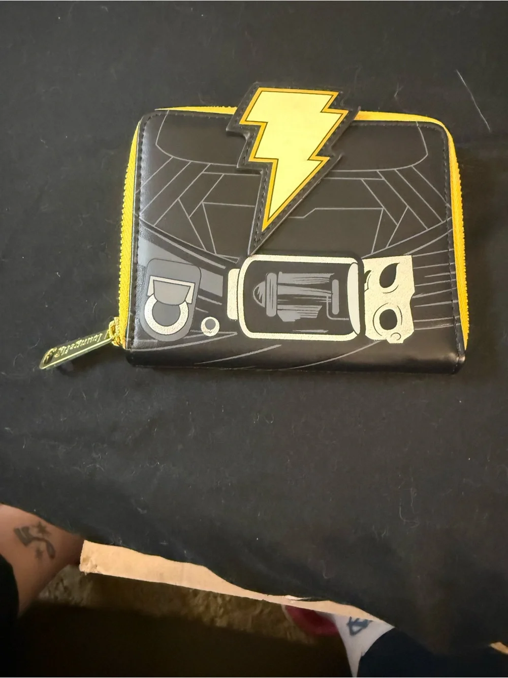 Loungefly Black and Yellow DC Black Adam Lightning Zip Wallet